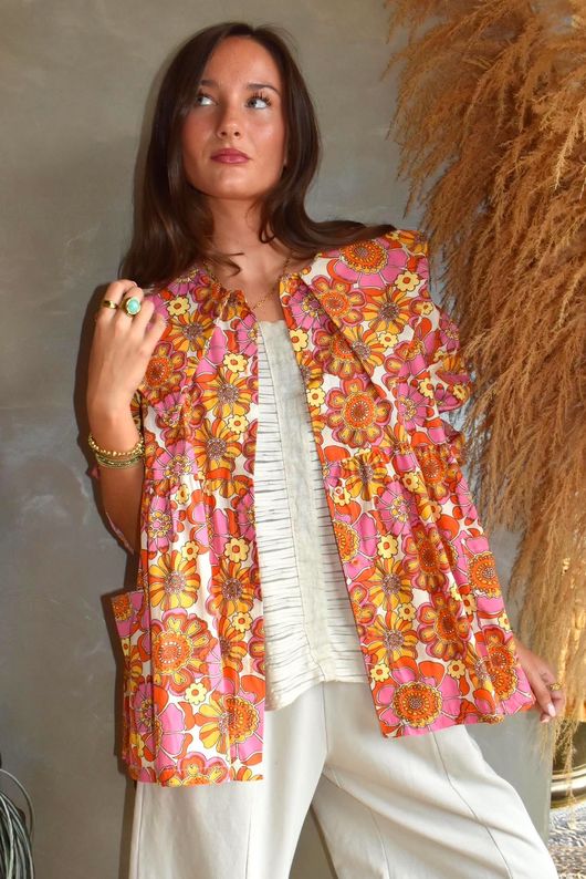 Annie 1972 Point Collar Smock Blouse Sergeant Pepper Pink